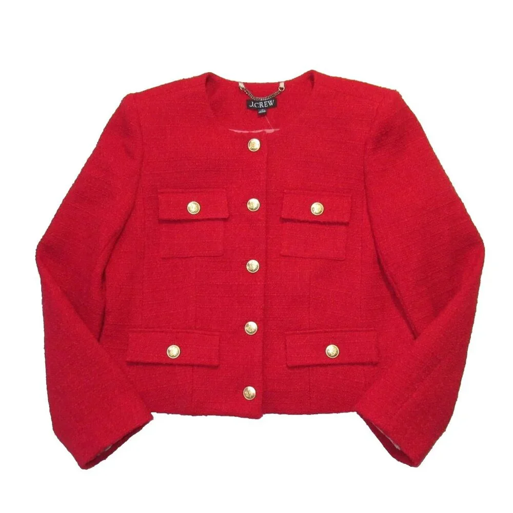 NWT J.Crew Isabelle Lady Jacket in Radiant Ruby Red Tweed 16 $248 - Picture 7 of 8